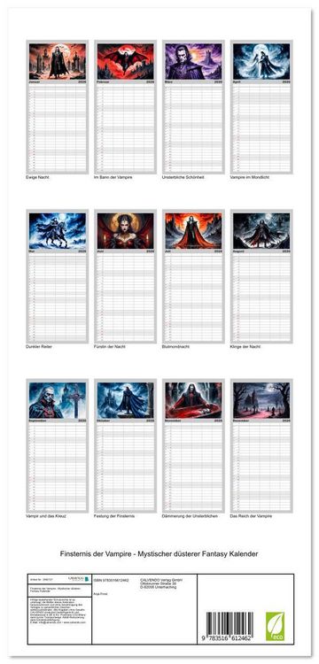 Produktbild: Familienplaner 2026 - Finsternis der Vampire - Mystischer d&uuml;sterer Fantasy Kalender mit 5 Spalten (Wandkalender, 21 x 45 cm) CALVENDO