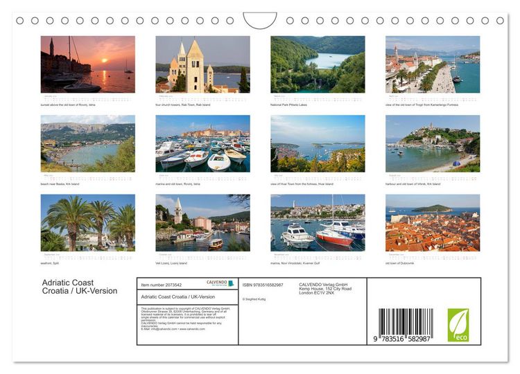 Produktbild: Adriatic Coast Croatia / UK-Version (Wall Calendar 2026 DIN A4 landscape), CALVENDO 12 Month Wall Calendar