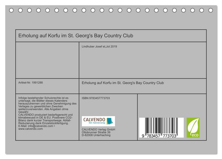 Produktbild: Erholung auf Korfu im St. Georg's Bay Country Club (Tischkalender 2026 DIN A5 quer), CALVENDO Monatskalender