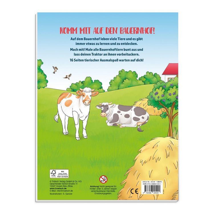 Produktbild: TR&Ouml;TSCH - Malbuch Bauernhof Mal- und Spielspa&szlig; |Malbuch mit Spielzeug-Traktor und Anh&auml;nger | Ab 3 Jahren