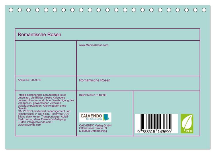 Produktbild: Romantische Rosen (Tischkalender 2026 DIN A5 quer), CALVENDO Monatskalender