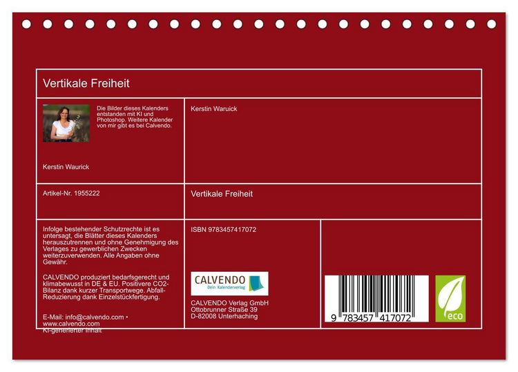 Produktbild: Vertikale Freiheit (Tischkalender 2026 DIN A5 quer), CALVENDO Monatskalender
