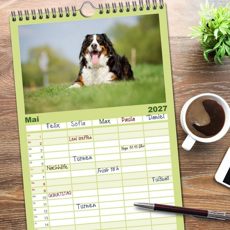 Produktbild: Familienplaner 2027 - Berner Sennenhunde mit 5 Spalten (Wandkalender, 21 x 45 cm) CALVENDO