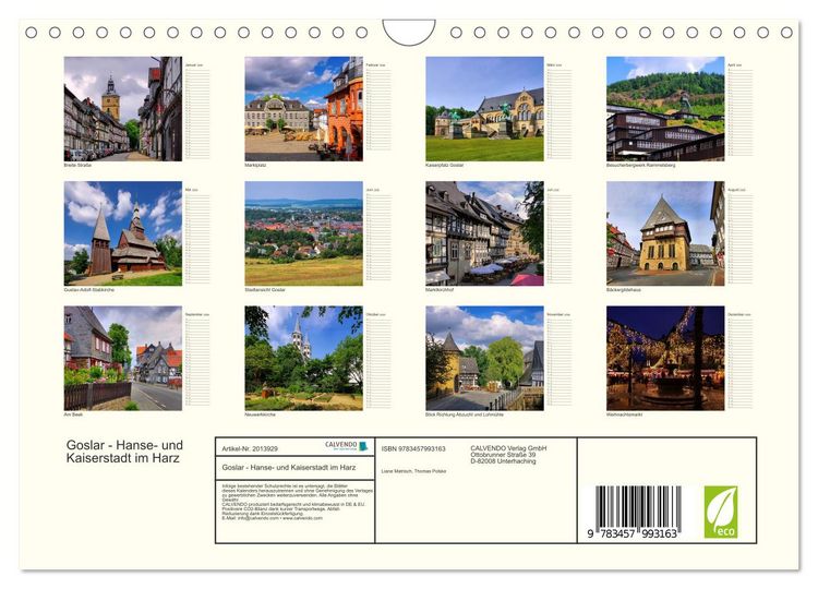 Produktbild: Goslar - Hanse- und Kaiserstadt im Harz (Wandkalender 2026 DIN A4 quer), CALVENDO Monatskalender