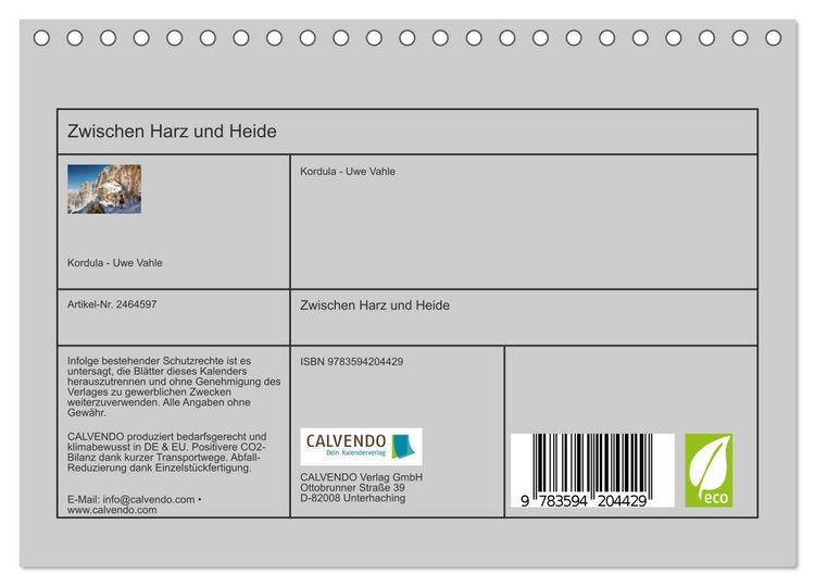 Produktbild: Zwischen Harz und Heide (Tischkalender 2027 DIN A5 quer), CALVENDO Monatskalender