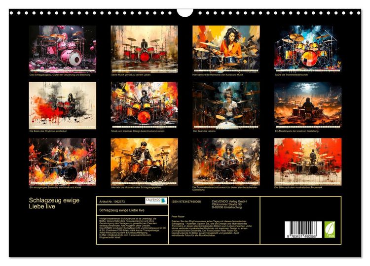 Produktbild: Schlagzeug ewige Liebe live (Wandkalender 2026 DIN A3 quer), CALVENDO Monatskalender