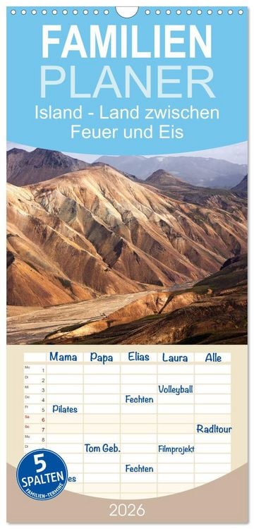 Produktbild: Familienplaner 2026 - Island - Land zwischen Feuer und Eis mit 5 Spalten (Wandkalender, 21 x 45 cm) CALVENDO