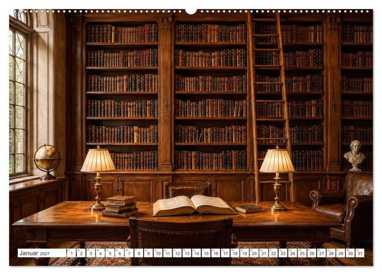 Produktbild: Zwischen Holz und Seiten - Vintage Bibliotheken (Wandkalender 2027 DIN A2 quer), CALVENDO Monatskalender