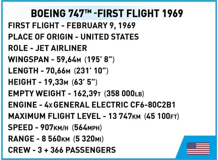 Produktbild: COBI 26609 - Boeing 747 First Flight 1969, Bausatz, 1051 Klemmbausteine