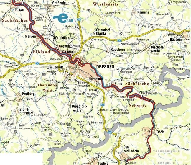 Produktbild: Elbe-Radweg zwischen Riesa und Ust&iacute; nad Labem - S&auml;chsische Weinstra&szlig;e 1 : 33 000