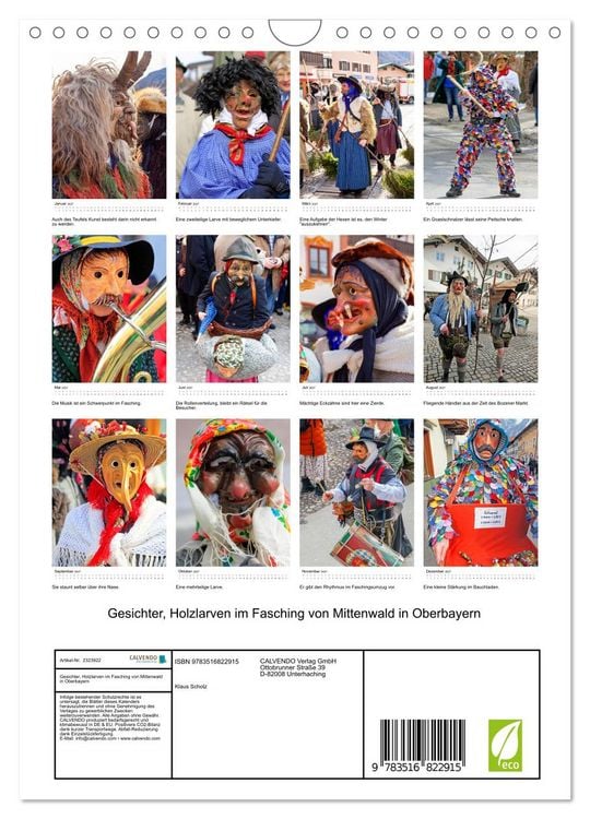Produktbild: Gesichter, Holzlarven im Fasching von Mittenwald in Oberbayern (Wandkalender 2027 DIN A4 hoch), CALVENDO Monatskalender