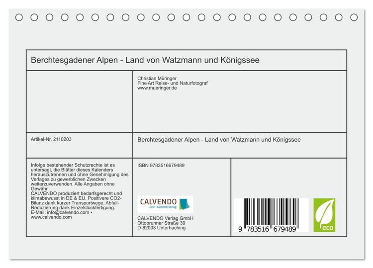 Produktbild: Berchtesgadener Alpen - Land von Watzmann und K&ouml;nigssee (Tischkalender 2026 DIN A5 quer), CALVENDO Monatskalender