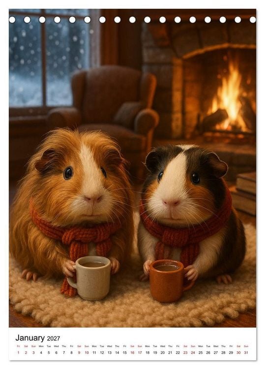 Produktbild: Guinea Pigs Cozy Moments (Desk Calendar 2027 DIN A5 portrait), CALVENDO 12 Month DeskCalendar
