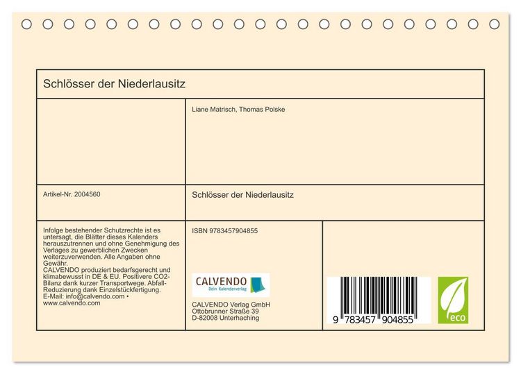 Produktbild: Schl&ouml;sser der Niederlausitz (Tischkalender 2026 DIN A5 quer), CALVENDO Monatskalender