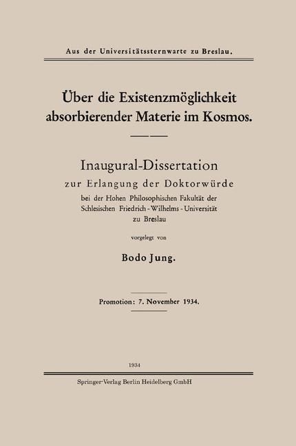 Produktbild: &Uuml;ber die Existenzm&ouml;glichkeit absorbierender Materie im Kosmos