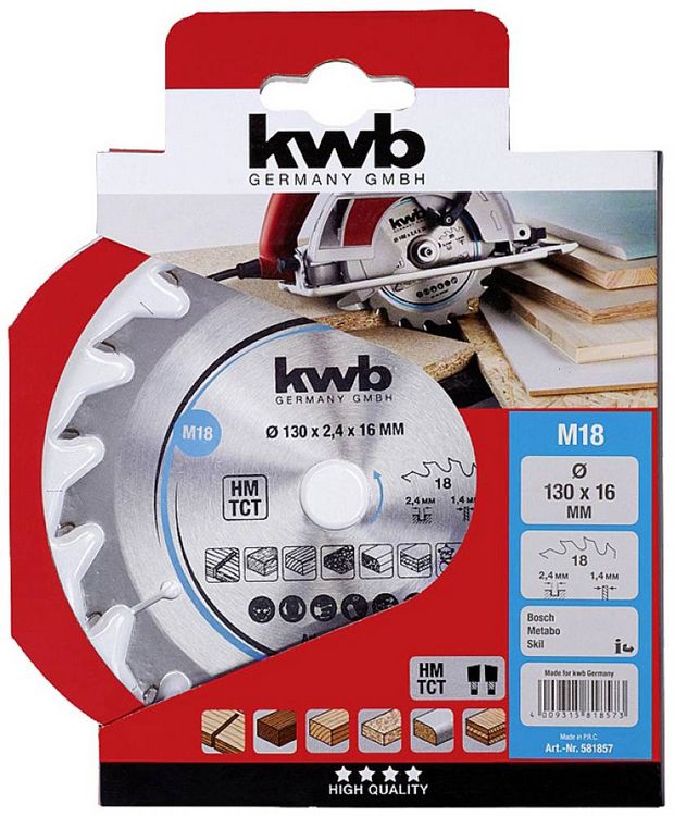 Produktbild: Kwb 581857 Hartmetall Kreiss&auml;geblatt 130 x 16mm 1St.