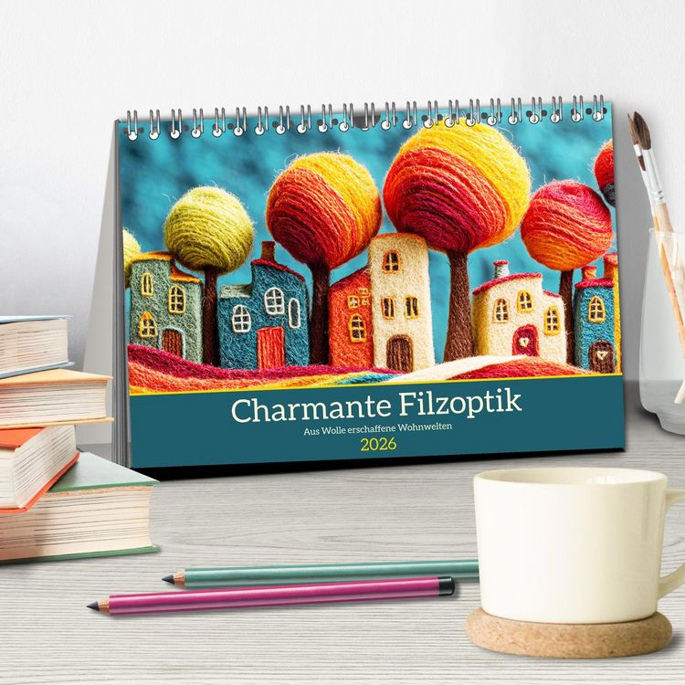 Produktbild: Charmante Filzoptik. Aus Wolle erschaffene Wohnwelten (Tischkalender 2026 DIN A5 quer), CALVENDO Monatskalender