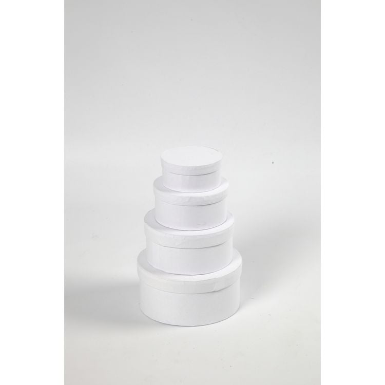 Produktbild: Creativ Company Schachteln Rund, H 4+5+6+7 cm, D 8+10+12+14 cm, Wei&szlig;, 4 Stk, 1 Set