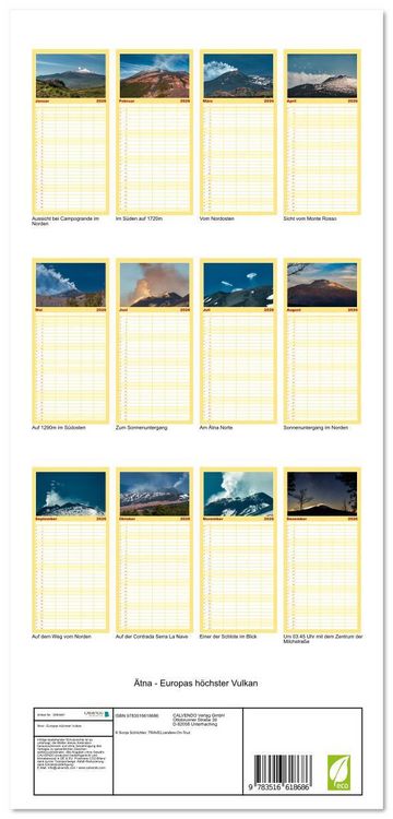 Produktbild: Familienplaner 2026 - &Auml;tna - Europas h&ouml;chster Vulkan mit 5 Spalten (Wandkalender, 21 x 45 cm) CALVENDO
