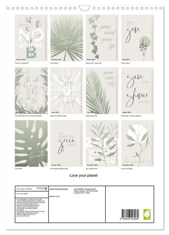 Produktbild: Love your planet (Wall Calendar 2026 DIN A3 portrait), CALVENDO 12 Month Wall Calendar