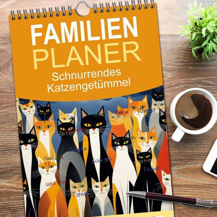 Produktbild: Familienplaner 2026 - Schnurrendes Katzenget&uuml;mmel mit 5 Spalten (Wandkalender, 21 x 45 cm) CALVENDO