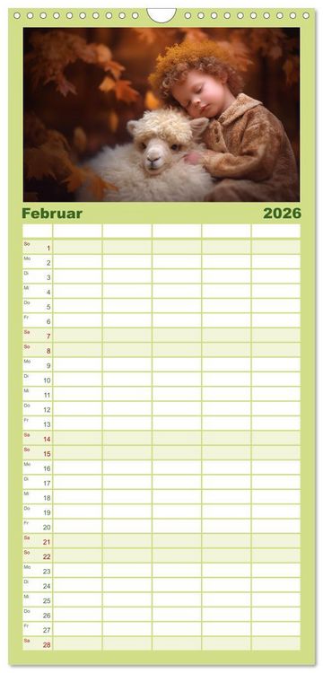 Produktbild: Familienplaner 2026 - Kleine Schlummerparade: Babys und ihre kuscheligen Tierfreunde mit 5 Spalten (Wandkalender, 21 x 45 cm) CALVENDO