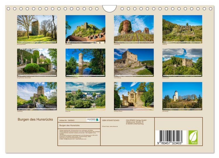 Produktbild: Burgen des Hunsr&uuml;cks (Wandkalender 2026 DIN A4 quer), CALVENDO Monatskalender
