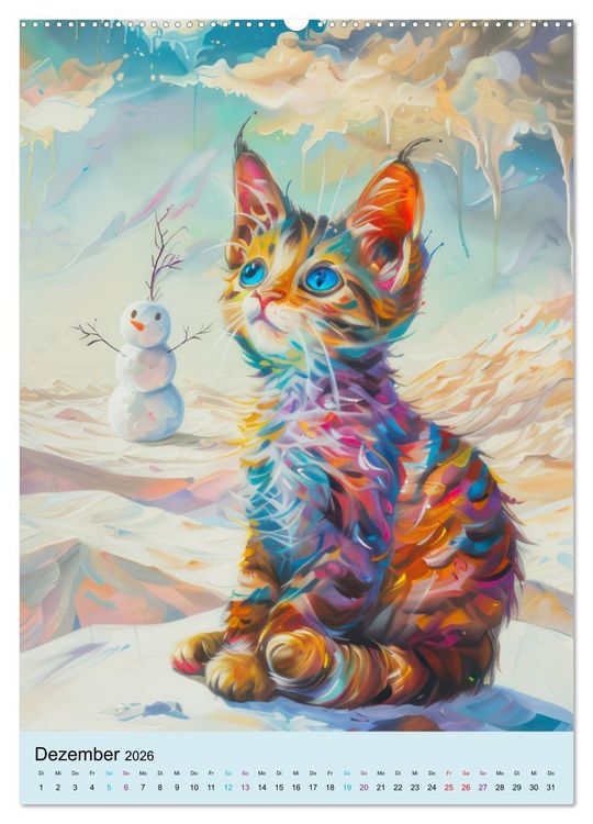Produktbild: Katzen im expressionistischen Stil (hochwertiger Premium Wandkalender 2026 DIN A2 hoch), Kunstdruck in Hochglanz