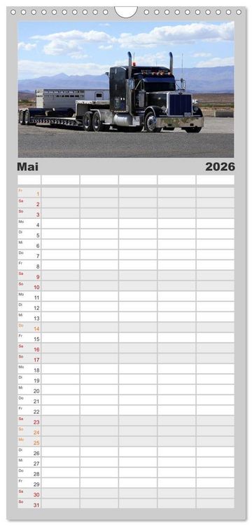 Produktbild: Familienplaner 2026 - Langhauber. Coole Trucks in den USA mit 5 Spalten (Wandkalender, 21 x 45 cm) CALVENDO