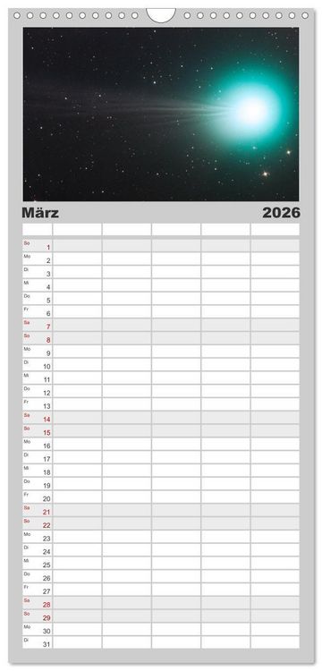 Produktbild: Familienplaner 2026 - Farbiges Weltall mit 5 Spalten (Wandkalender, 21 x 45 cm) CALVENDO