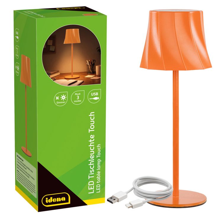 Produktbild: Idena LED Tischleuchte Touch Metall/Kunststoff orange 9x24,5cm Akku USB dimmbar 3 Modi Innen