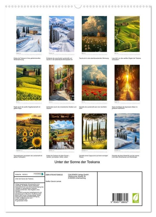 Produktbild: Unter der Sonne der Toskana (hochwertiger Premium Wandkalender 2026 DIN A2 hoch), Kunstdruck in Hochglanz
