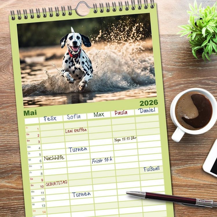 Produktbild: Familienplaner 2026 - Dalmatiner - freundliche Temperamentsbolzen mit 5 Spalten (Wandkalender, 21 x 45 cm) CALVENDO