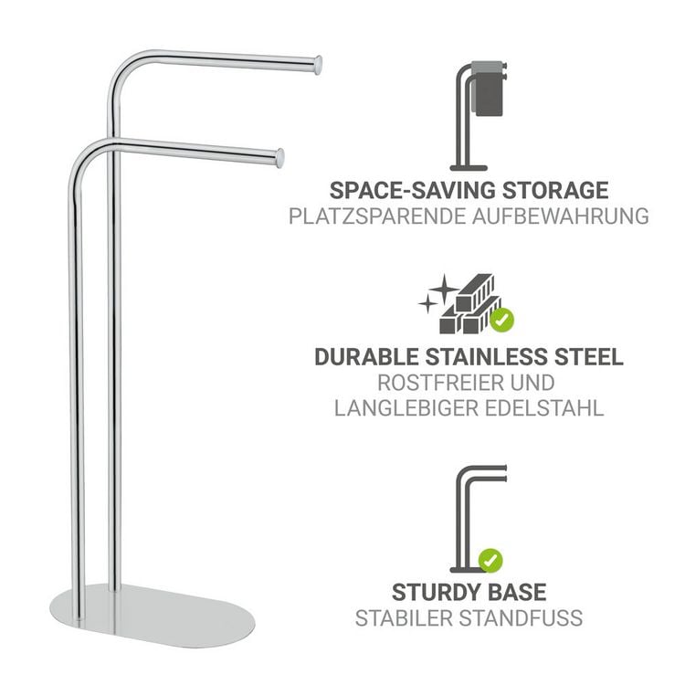 Produktbild: Handtuchst&auml;nder Mod. Levante, gl&auml;nzend, Edelstahl, 30x79x17 cm, freistehend, platzsparend im Bad