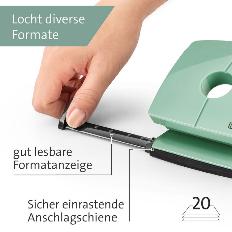 Produktbild: Novus Office 025-0653 B&uuml;rolocher B 220 Mint 20 Bl. (80 g/m&sup2;)