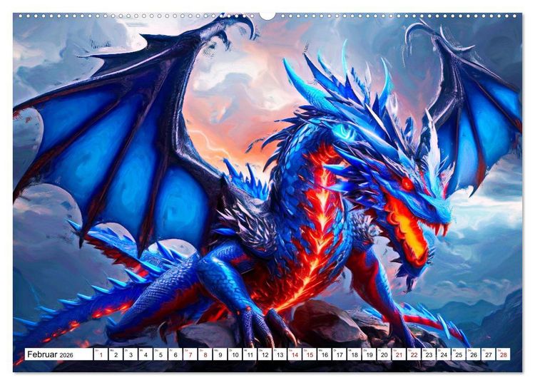 Produktbild: Drachen - Gef&uuml;rchtete, aber nicht immer b&ouml;se Fabelwesen (Wandkalender 2026 DIN A2 quer), CALVENDO Monatskalender