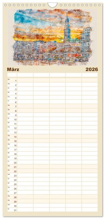 Produktbild: Familienplaner 2026 - Hamburg - malerische Metropole mit 5 Spalten (Wandkalender, 21 x 45 cm) CALVENDO