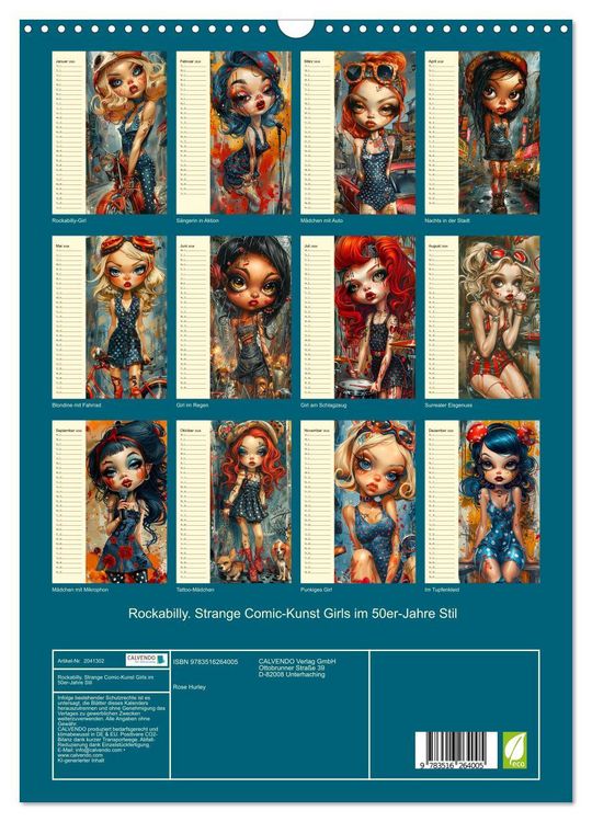 Produktbild: Rockabilly. Strange Comic-Kunst Girls im 50er-Jahre Stil (Wandkalender 2026 DIN A3 hoch), CALVENDO Monatskalender