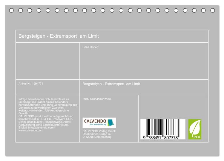 Produktbild: Bergsteigen - Extremsport am Limit (Tischkalender 2026 DIN A5 quer), CALVENDO Monatskalender
