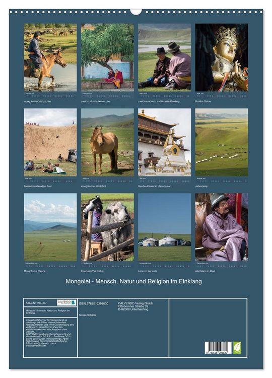 Produktbild: Mongolei - Mensch, Natur und Religion im Einklang (Wandkalender 2026 DIN A2 hoch), CALVENDO Monatskalender