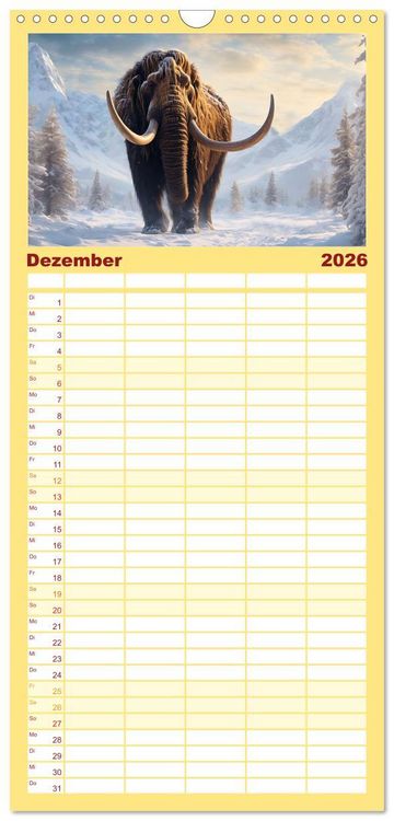 Produktbild: Familienplaner 2026 - Im urzeitlichen Reich des Mammuts mit 5 Spalten (Wandkalender, 21 x 45 cm) CALVENDO