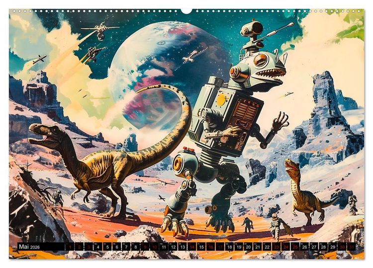 Produktbild: Dinosaurier Sci-Fi - Kampf der Urzeitgiganten im Weltall (Wandkalender 2026 DIN A2 quer), CALVENDO Monatskalender