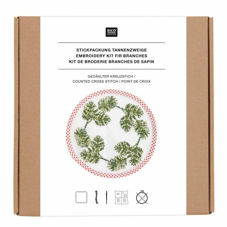 Produktbild: Stickpackung Gez&auml;hlter Kreuzstich, RunderUntersetzer,Tannenzweige