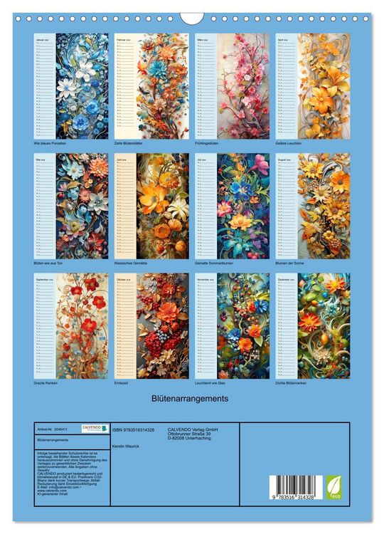Produktbild: Bl&uuml;tenarrangements (Wandkalender 2026 DIN A3 hoch), CALVENDO Monatskalender