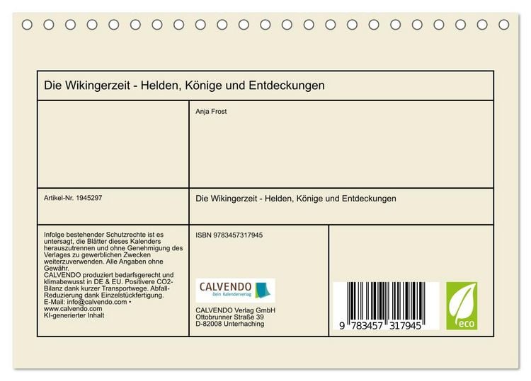 Produktbild: Die Wikingerzeit - Helden, K&ouml;nige und Entdeckungen (Tischkalender 2026 DIN A5 quer), CALVENDO Monatskalender