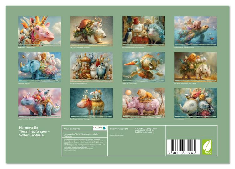 Produktbild: Humorvolle Tieranh&auml;ufungen - Voller Fantasie (Wandkalender 2026 DIN A4 quer), CALVENDO Monatskalender