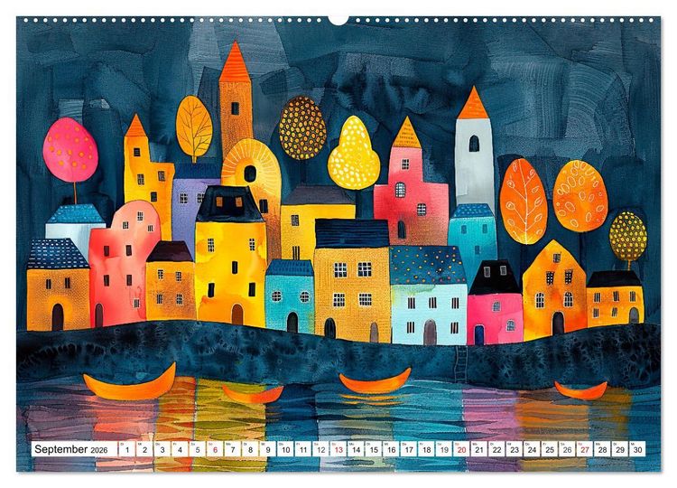 Produktbild: Stadt - Eine farbenfrohe Skyline (hochwertiger Premium Wandkalender 2026 DIN A2 quer), Kunstdruck in Hochglanz