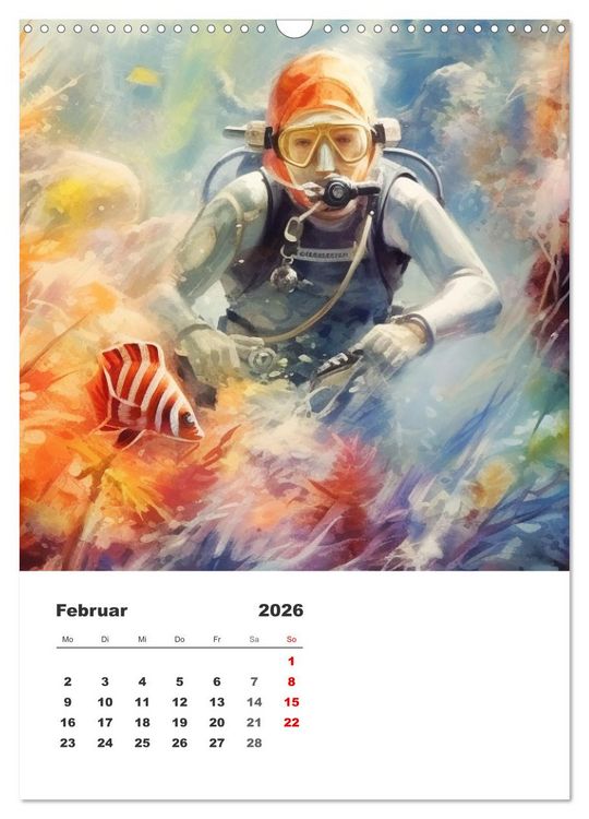 Produktbild: Tauchen im ewigen Blau. Eine Aquarell-Reise in die Tiefen der Meere (Wandkalender 2026 DIN A3 hoch), CALVENDO Monatskalender