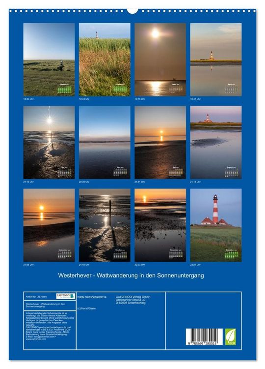 Produktbild: Westerhever - Wattwanderung in den Sonnenuntergang (hochwertiger Premium Wandkalender 2027 DIN A2 hoch), Kunstdruck in Hochglanz