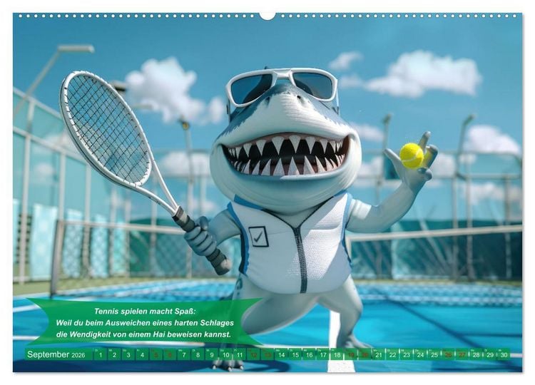 Produktbild: Der tierisch lustige Tennis-Kalender (hochwertiger Premium Wandkalender 2026 DIN A2 quer), Kunstdruck in Hochglanz